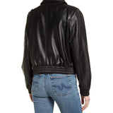 Women’s Black Zip Front Leather Bomber Jacket