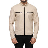 Men’s Beige Café Racer Real Leather Jacket