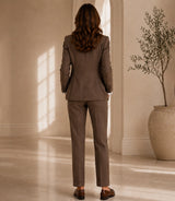 Women's Elegant Brown Linen Suit Back - Basaad Bespoke