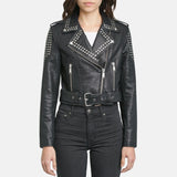 Women Punk Style Black Studded Leather Jacket