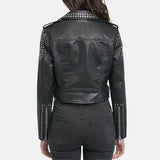 Women Punk Style Black Studded Leather Jacket