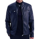 Mens Genuine Lambskin Blue Café Racer Leather Jacket