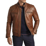 Men's David Brown Quilted Cafe Racer Leather Jacket