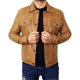 Men's Camel Brown Trucker Leather Jacket