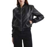 Womens Bomber Black Leather Jacket