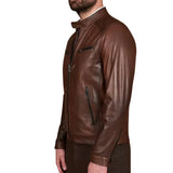 Men’s Real Lambskin Chocolate Brown Biker Leather Jacket