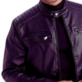 Men's Purple Quilted Biker Leather Jacket