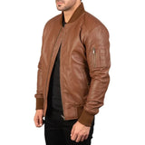 Men's MA-1 Brown Leather Bomber Jacket