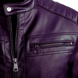 Men's Purple Quilted Biker Leather Jacket