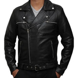 Negan Inspired Men’s Black Belted Moto Leather Jacket