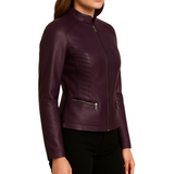 Women Slim Fit Biker Purple Leather Jacket