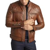 Men's David Brown Quilted Cafe Racer Leather Jacket