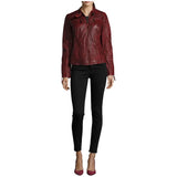 Womens Biker Dark Red Leather Jacket