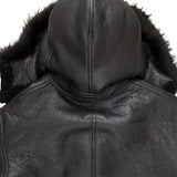 Men’s Black Hooded Shearling Leather Bomber Jacket