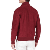 Men's High Neck Red Suede Leather Bomber Jacket