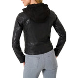 Black Cafe Racer Womens Hooded Leather Jacket