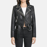 Women Punk Style Black Studded Leather Jacket