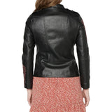 Charlotte Womens Black Floral Embroidered Leather Jacket