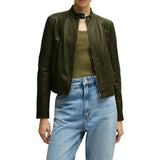 Women’s Dark Green Cafe Racer Leather Jacket
