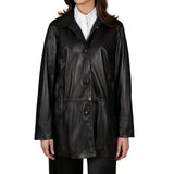 Women’s Black Button-Up Leather Jacket