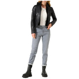 Black Cafe Racer Womens Hooded Leather Jacket
