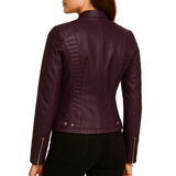 Women Slim Fit Biker Purple Leather Jacket