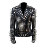 Spikes Studded Black Ladies Brando Leather Jacket
