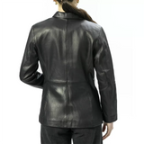 Women's Black Button Front Leather Jacket