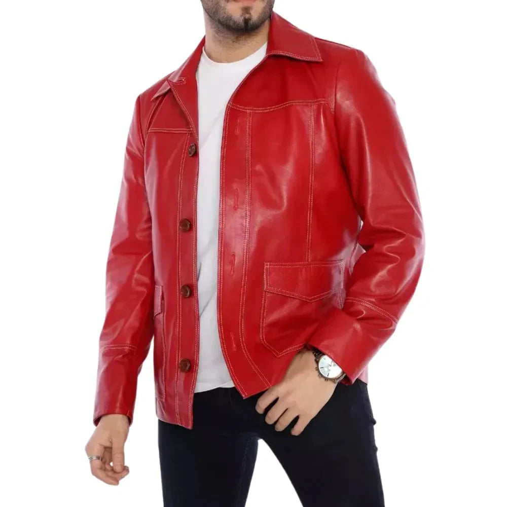Fight Club Tyler Red Leather Jacket