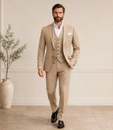 Men's Beige 3 Piece Suit  - Basaad Bespoke