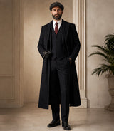 Men's Black Peaky Blinders Pinstriped Overcoat - Basaad Bespoke