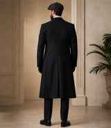 Men's Black Peaky Blinders Pinstriped Overcoat Back - Basaad Bespoke