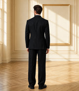 Men’s Black Pinstripe Double Breasted Suit Back - Basaad Bespoke