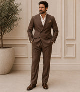 Men's Brown Linen Double Breasted Suit - Basaad Bespoke