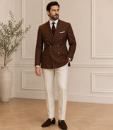 Men's Brown Pinstripe Double Breasted Suit - Basaad Bespoke