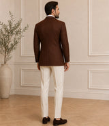 Men's Brown Pinstripe Double Breasted Suit Back - Basaad Bespoke