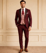 Men's Burgundy &  Blush Pink 3 Piece Suit  - Basaad Bespoke