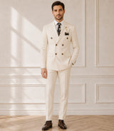 Men's Double Breasted Cream Wedding Suit - Basaad Bespoke