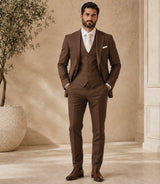 Men's Falcon Brown 3 Piece  Suit - Basaad Bespoke