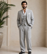 Men's Grey 3 Piece Relaxed Fit Suit - Basaad Bespoke