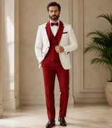 Men’s Ivory and Red 3 Piece Tuxedo - Basaad Bespoke