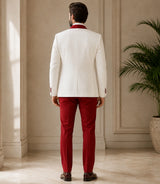 Men’s Ivory and Red 3 Piece Tuxedo Back - Basaad Bespoke