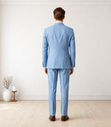 Men's Light Blue Linen 2 Piece Suit Back - Basaad Bespoke