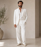 Men's Linen White Relaxed Fit Wedding Suit - Basaad Bespoke