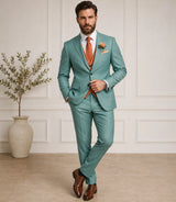 Men's Mint Green & Orange 3 Piece Suit - Basaad Bespoke