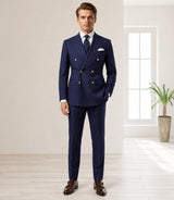 Men's Navy Double Breasted Pinstripe Suit - Basaad Bespoke