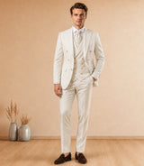 Men's Off White 3 Piece Double Breasted Suit  - Basaad Bespoke
