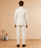 Men's Off White 3 Piece Double Breasted Suit Back - Basaad Bespoke