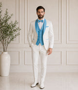 Men's Off White & Aqua Blue Tuxedo  - Basaad Bespoke