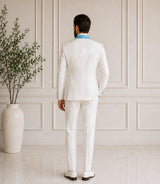 Men's Off White & Aqua Blue Tuxedo Back - Basaad Bespoke